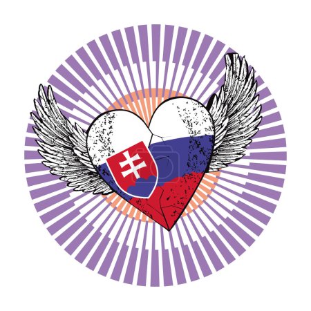 Téléchargez les illustrations : T-shirt design d'un cœur ailé aux couleurs du drapeau slovaque. Illustration vectorielle du nationalisme slovaque. - en licence libre de droit