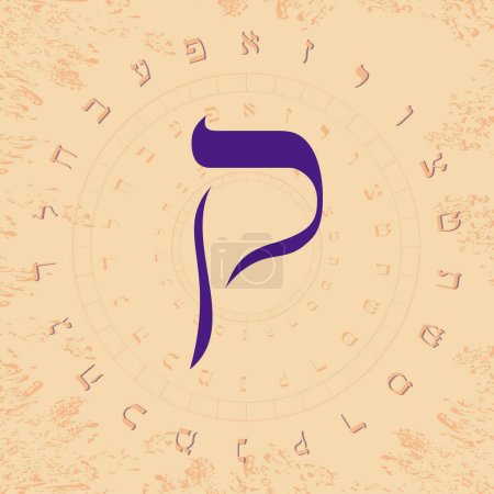 Téléchargez les illustrations : Illustration vectorielle de l'alphabet hébreu en dessin circulaire. Grande lettre hébraïque bleue appelée Qoph. - en licence libre de droit