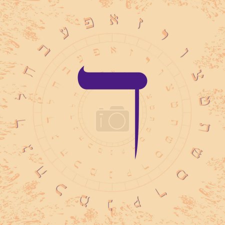 Téléchargez les illustrations : Illustration vectorielle de l'alphabet hébreu en dessin circulaire. Grande lettre hébraïque bleue appelée Resh. - en licence libre de droit