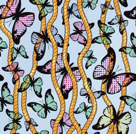 durchgehendes Design mit Seilen und Schmetterlingen. Muster nahtlos für die Textilindustrie.