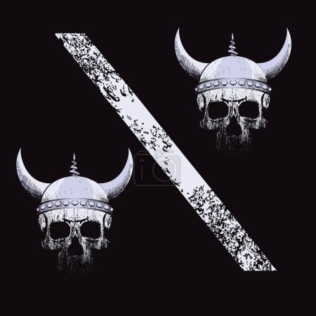 Illustration for Vector illustration of percent sign formed by two viking skulls isolated on black - Royalty Free Image