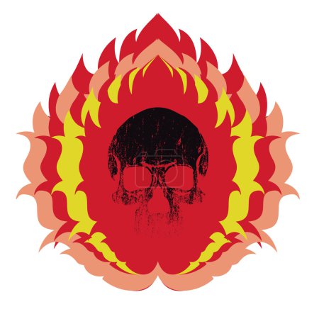Illustration for Burning skull in a campfire t-shirt design. - Royalty Free Image