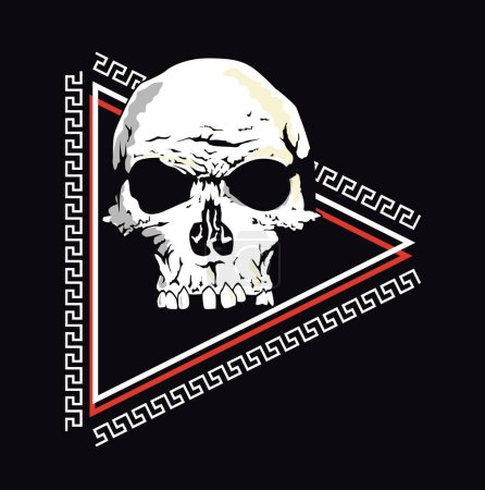 Ilustración de Diseño de la camiseta del cráneo dentro de un triángulo y adornos geométricos. ilustración vectorial para carteles diabólicos. - Imagen libre de derechos