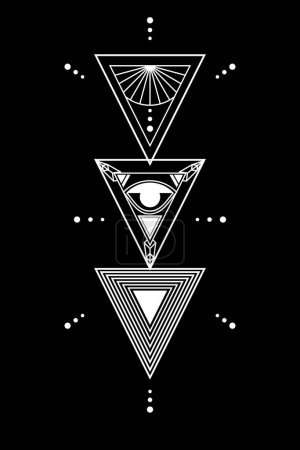 Téléchargez les illustrations : Design pour t-shirts avec trois triangles blancs sur fond noir. illustration vectorielle rappelant la culture égyptienne. - en licence libre de droit