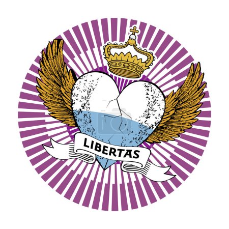 Téléchargez les illustrations : Libertas. T-shirt design avec un cœur ailé aux couleurs de la Saint-Marin. - en licence libre de droit