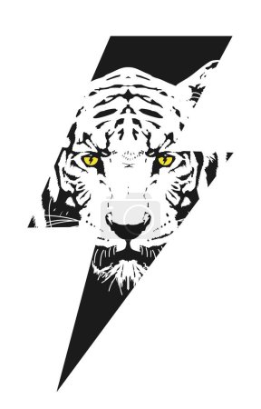 Ilustración de Diseño para camiseta del símbolo del rayo con la cabeza de un tigre. Ilustración vectorial de vida silvestre y moda. - Imagen libre de derechos