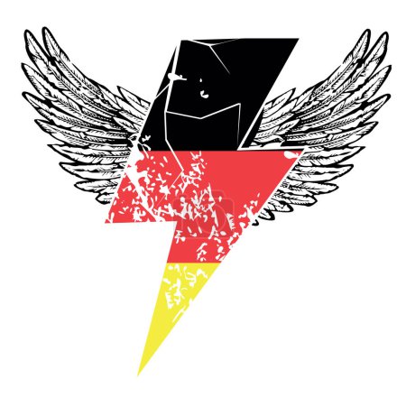 Ilustración de Diseño de camiseta con símbolo de trueno alado con los colores de la bandera alemana. Ilustración vectorial sobre el amor a la patria alemana. - Imagen libre de derechos