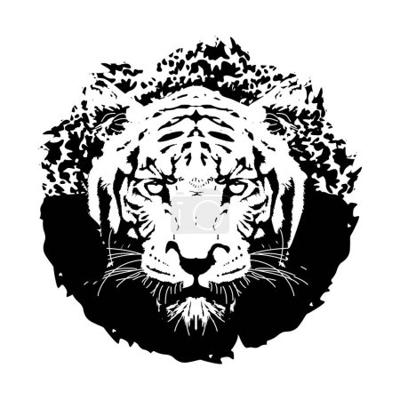 Ilustración de Diseño de la camiseta de Tiger Head. Ilustración vectorial monocromática para carteles sobre animales en peligro de extinción. - Imagen libre de derechos