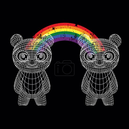 Téléchargez les illustrations : T-shirt design de deux ours unis par un arc-en-ciel. Illustration vectorielle bonne pour gay pride day. - en licence libre de droit