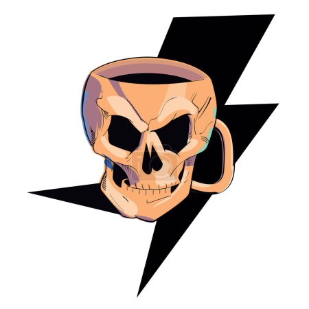 Illustration for Design for a mug t-shirt with the shape of a skull and the symbol of thunderbolt. Good illustration for alcoholism. - Royalty Free Image