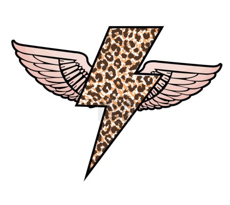 Illustration for T-shirt design of a winged thunder symbol in animal print. - Royalty Free Image
