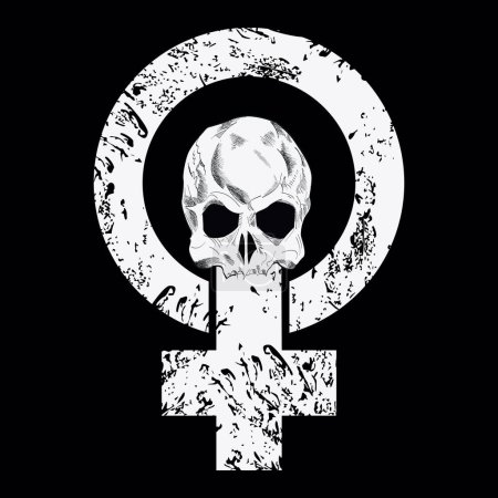 Ilustración de Símbolo del feminismo con un cráneo sobre un fondo negro. buen ejemplo para la lucha por los derechos humanos - Imagen libre de derechos