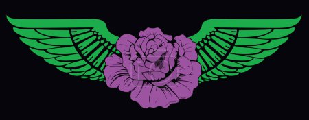 Illustration for T-shirt design of a rose with open wings. - Royalty Free Image