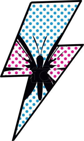 Téléchargez les illustrations : T-shirt symbole tonnerre avec un papillon. Pop Art. - en licence libre de droit