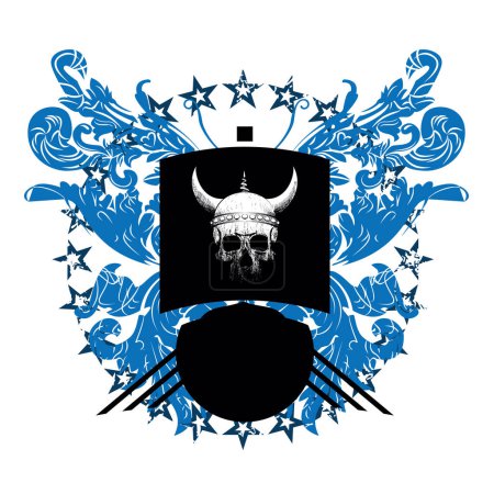 Ilustración de Camiseta de diseño de barco vikingo con cráneo rodeado de estrellas - Imagen libre de derechos