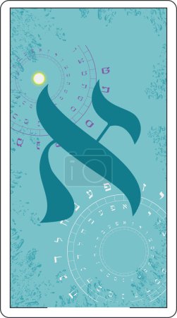 Téléchargez les illustrations : Conception d'une carte de tarot hébreu. Lettre hébraïque appelée Aleph grand et bleu. - en licence libre de droit