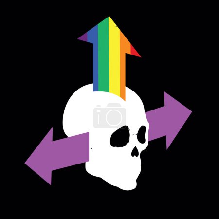 Illustration for Skull t-shirt design with arrows in rainbow colors. Good illustration for gay pride. - Royalty Free Image
