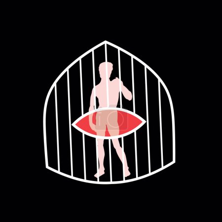 Téléchargez les illustrations : T-shirt design d'un jeune homme nu dans une cage. David de Michelangelo dans le style pop art. Gay pride. - en licence libre de droit