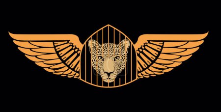 Téléchargez les illustrations : Conception pour t-shirt cage avec ailes et tête de léopard. - en licence libre de droit
