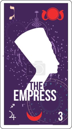 Illustration for Egyptian tarot card called the empress. Nefertiti silhouette. - Royalty Free Image