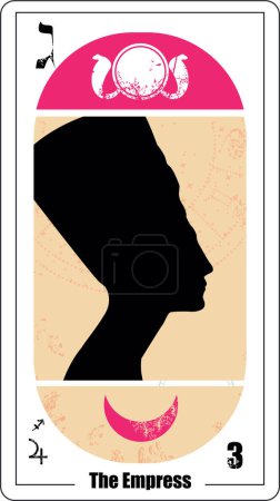 Illustration for Egyptian tarot card called the empress. Nefertiti silhouette. - Royalty Free Image