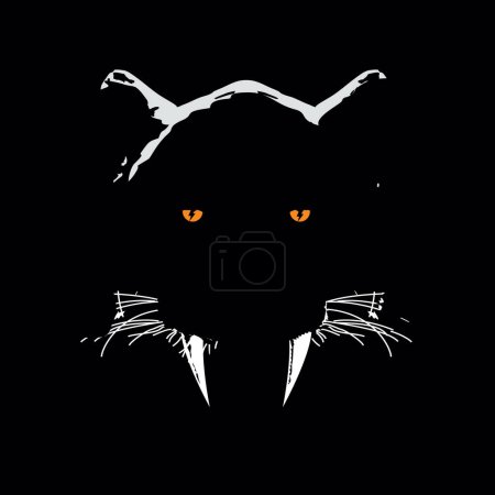 Ilustración de Dientes de sable tigre cabeza camiseta diseño en la oscuridad. - Imagen libre de derechos