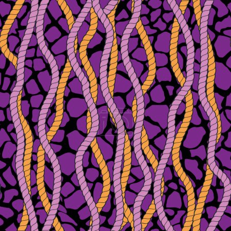 Durchgehende Seilkonstruktion auf violettem Hintergrund. Musternahtlos für die Textilindustrie.