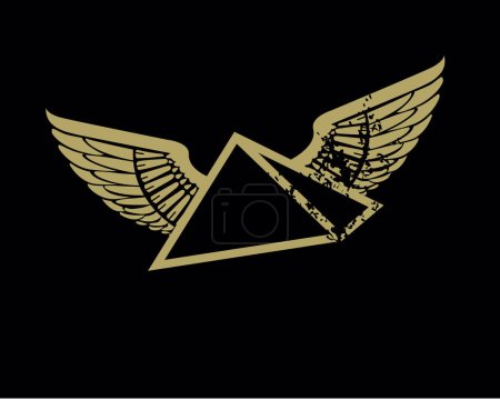 Téléchargez les illustrations : Conception pour t-shirt de pyramide égyptienne avec des ailes. Symbole égyptien de bon augure. - en licence libre de droit