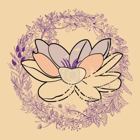 Téléchargez les illustrations : Lotus fleur t-shirt design avec des tons nacrés - en licence libre de droit
