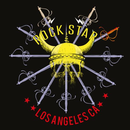 Rock Star. Los Angeles. Viking skull and renaissance swords design.