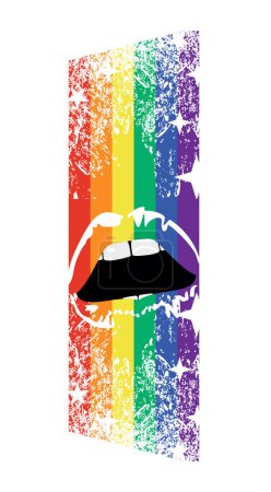 T-Shirt-Bild eines Regenbogens neben sinnlichen Lippen auf weißem Hintergrund. Schwulenstolz.