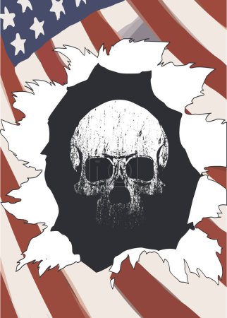 Conception pour un t-shirt déchiré drapeau des États-Unis avec un crâne.