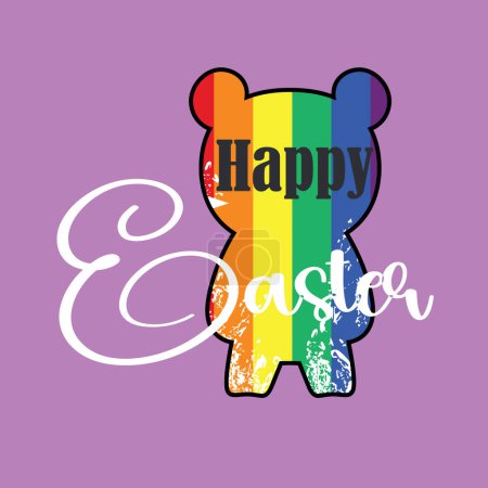 Ilustración de Feliz Pascua. Teddy oso silueta camiseta de diseño con colores de arco iris. Orgullo gay. - Imagen libre de derechos