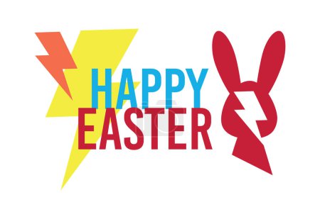 Ilustración de Feliz Pascua. Camiseta de diseño de la silueta de un conejo junto a un corazón alado sobre un fondo blanco. - Imagen libre de derechos