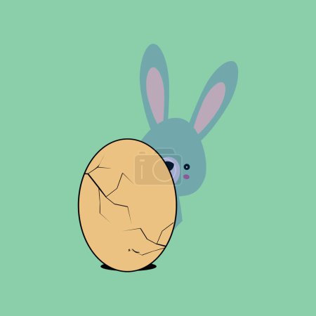 Illustration for T-shirt design of an Easter egg and rabbit peeking out on a light green background. - Royalty Free Image