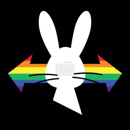 Téléchargez les illustrations : T-shirt design de la silhouette du lapin de Pâques et deux flèches aux couleurs de l'arc-en-ciel. Gay pride. - en licence libre de droit