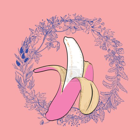 Téléchargez les illustrations : T-shirt design d'une banane rose. - en licence libre de droit
