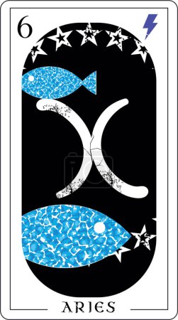 Bélier. Tarot design de carte mettant en vedette une paire de poissons entourés d'étoiles.