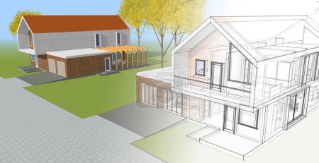Photo for Modern houses architectural color sketch 3d illustration - Royalty Free Image