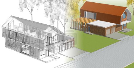 Photo for Modern houses architectural color sketch 3d illustration - Royalty Free Image