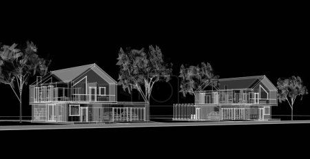 Photo for Modern houses architectural sketch 3d illustration - Royalty Free Image