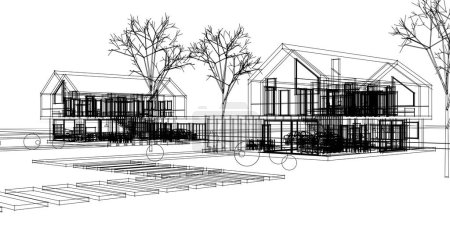 Photo for Modern houses architectural sketch 3d illustration - Royalty Free Image