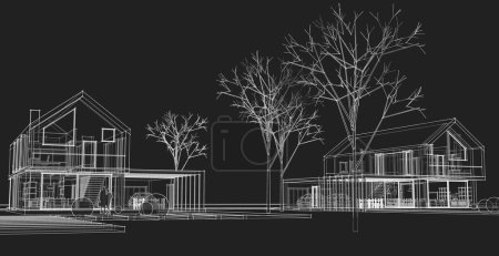 Téléchargez les photos : Maisons modernes esquisse architecturale illustration 3d - en image libre de droit