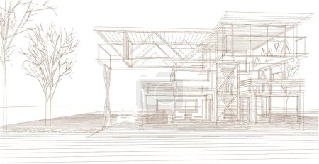 Téléchargez les photos : Maison moderne esquisse architecturale illustration 3D - en image libre de droit