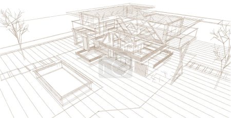 Téléchargez les photos : Maison moderne esquisse architecturale illustration 3D - en image libre de droit