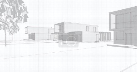 Téléchargez les photos : Maisons projet architectural croquis illustration 3d - en image libre de droit