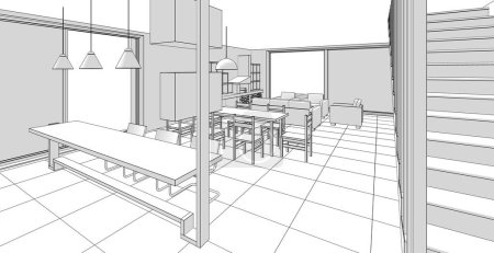 Téléchargez les photos : Cuisine intérieure salon 3d illustration - en image libre de droit