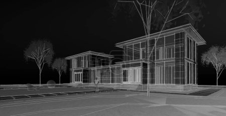 Foto de Boceto de la casa de la arquitectura, ilustración 3D - Imagen libre de derechos