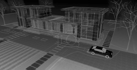 Téléchargez les photos : Architecture maison de ville esquisse, illustration 3D - en image libre de droit