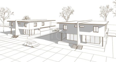 Foto de Boceto de arquitectura, casas adosadas, ilustración 3D - Imagen libre de derechos
